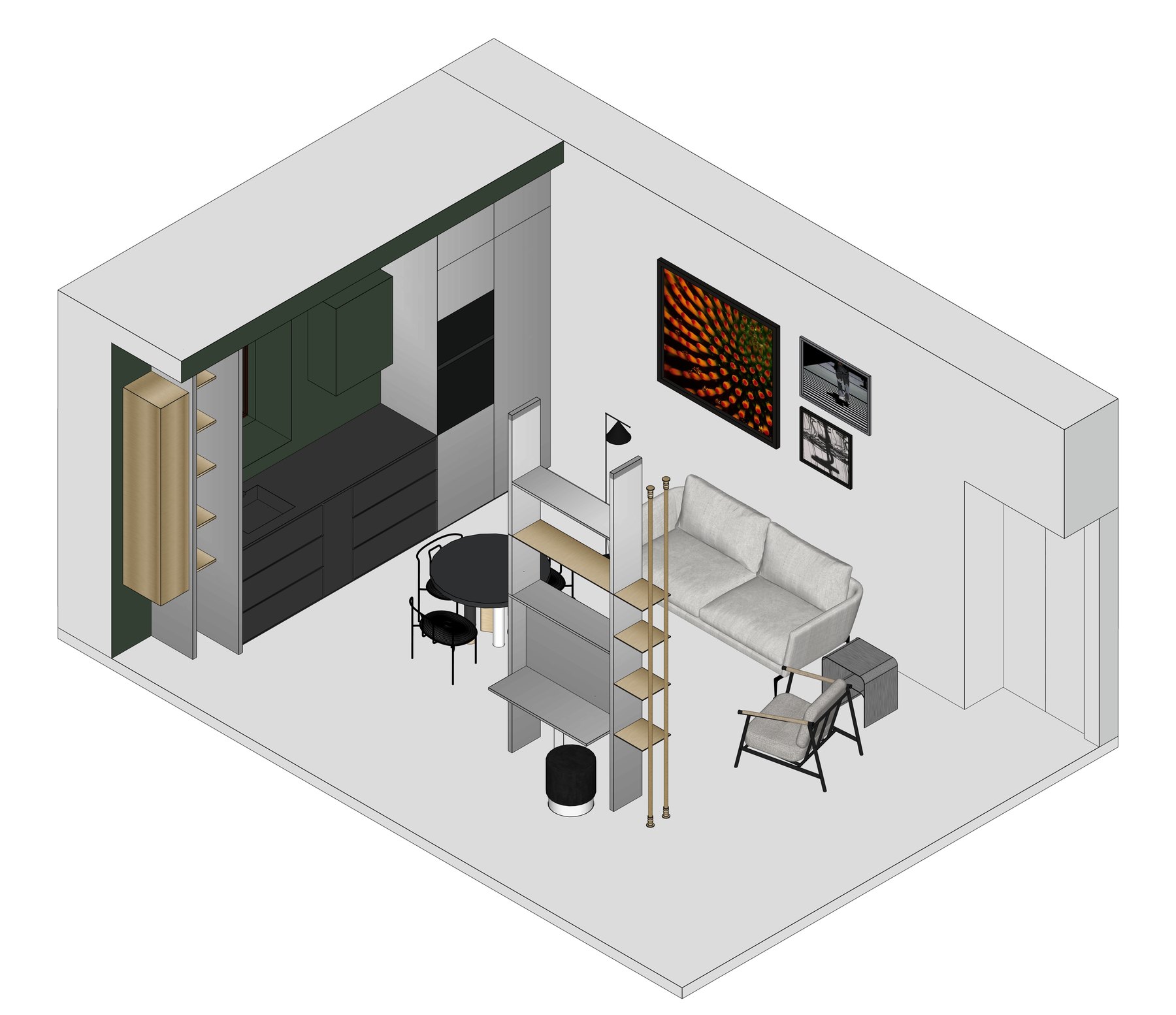 The living room, drawn first