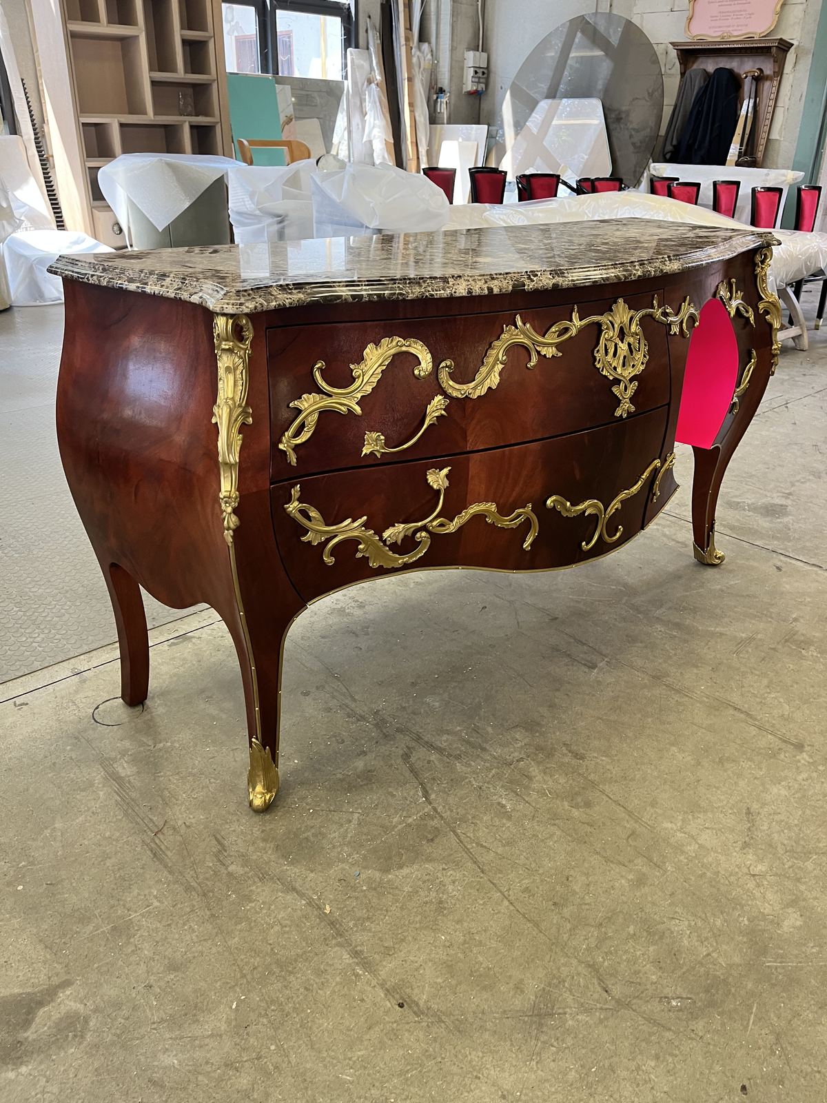 Louis-style commode with ormolu mounts and a marble top
