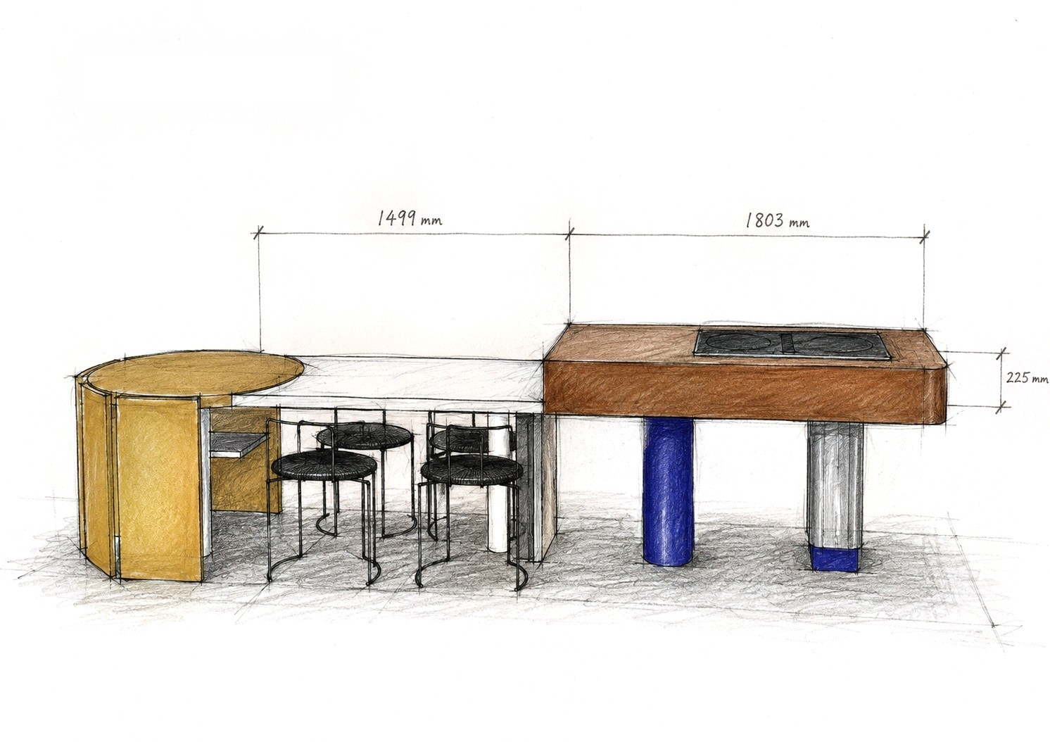 Studio di un’isola cucina su misura, con quote