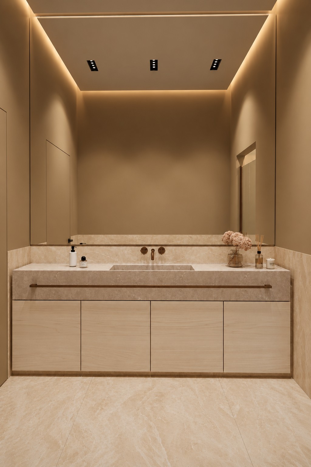 Bathroom vanity in stone and wood