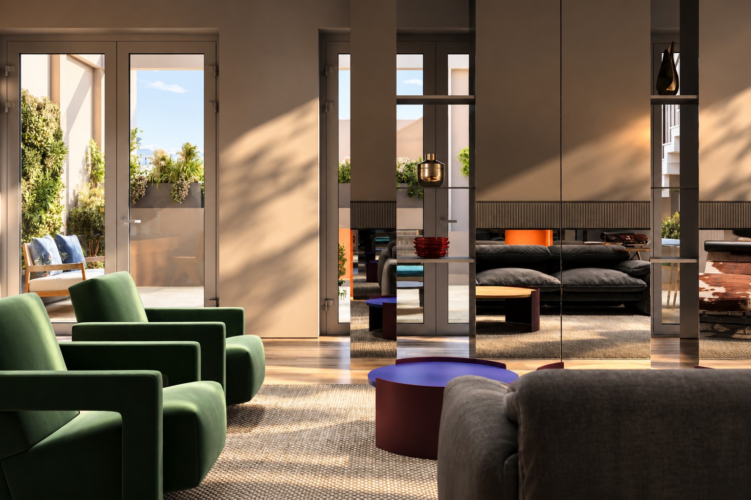 Living room with green armchairs